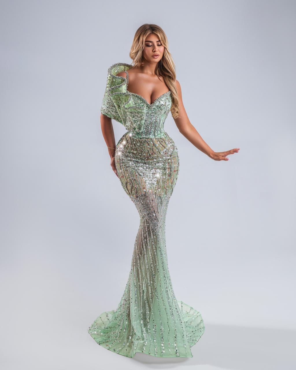 Inea Mint Green Long Dress with Crystals - BLINI