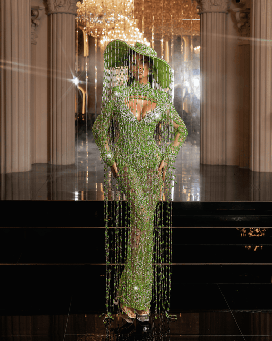 Ondea Green Dress with Crystals and Hat - BLINI