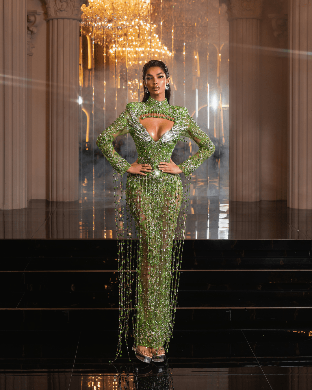 Ondea Green Dress with Crystals and Hat - BLINI