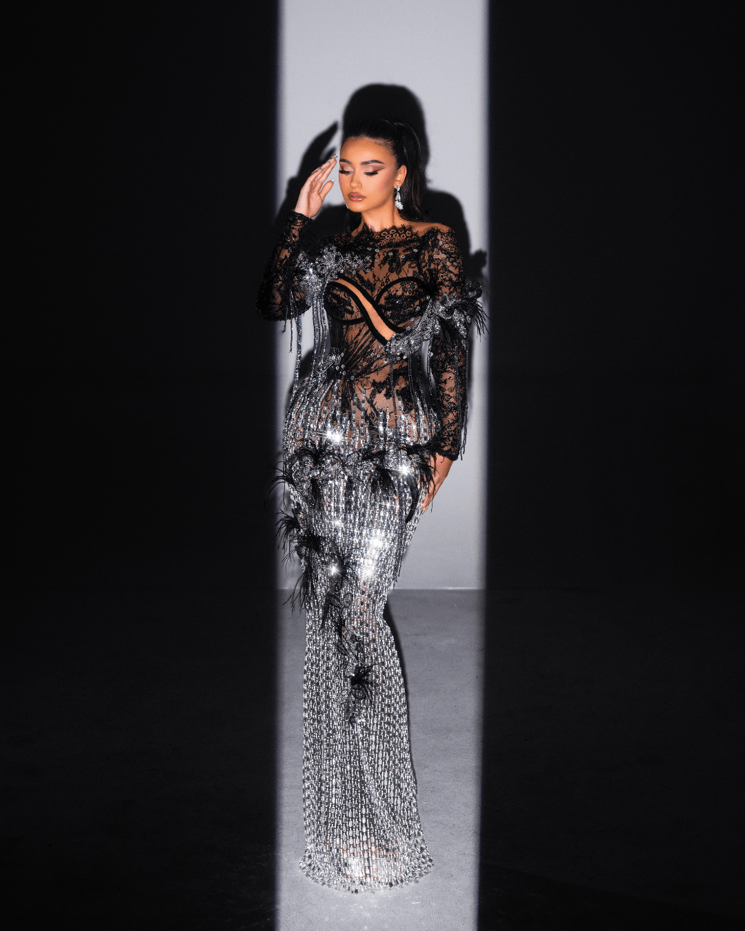 Sonya Black and Silver Long Dress with Crystals - BLINI